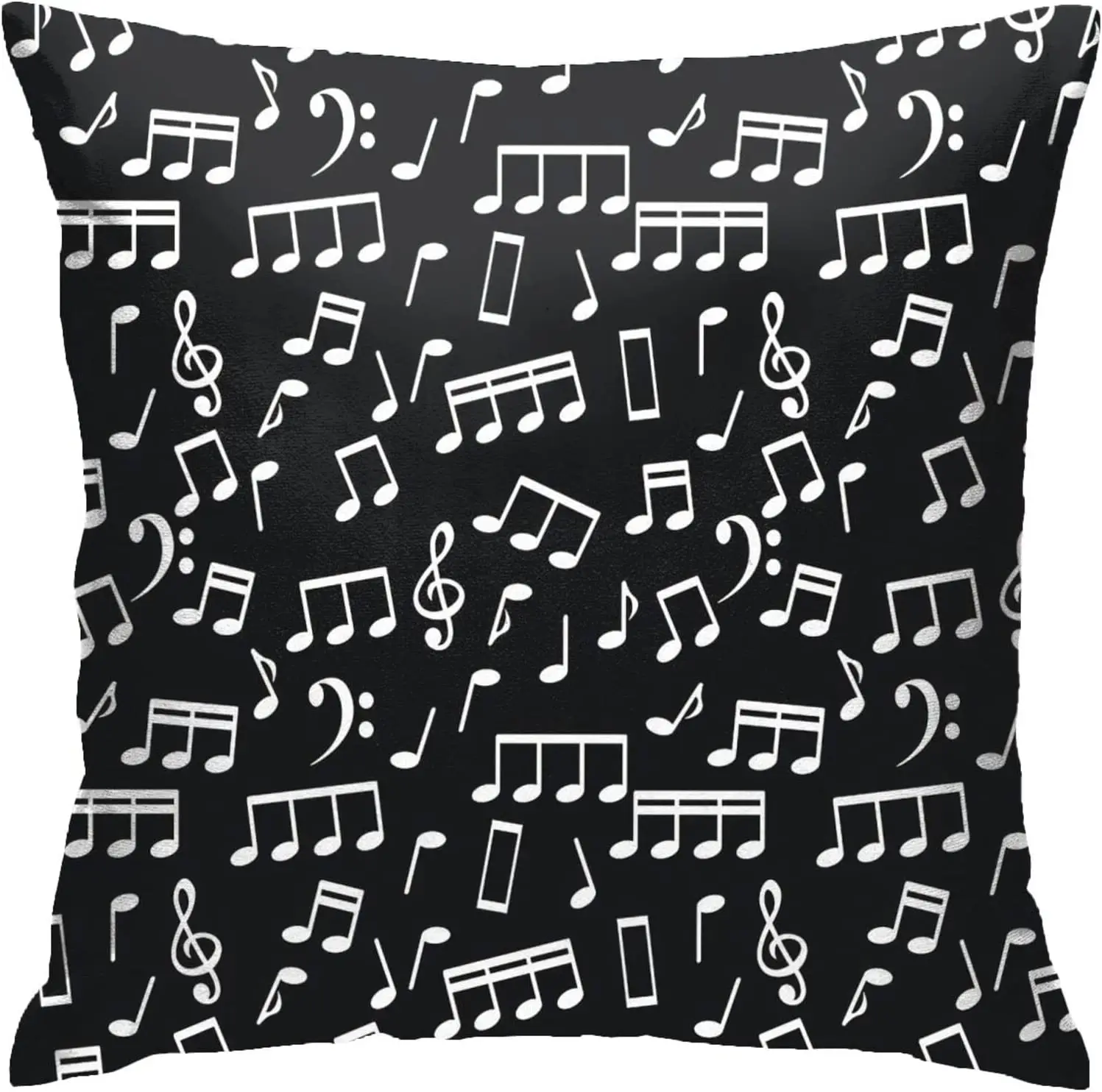 

Square Throw Pillow Cover Musical Notes Black/White Music Notes Double Sided Polyester Decor Hidden Zipper Pillow Case Bedroom