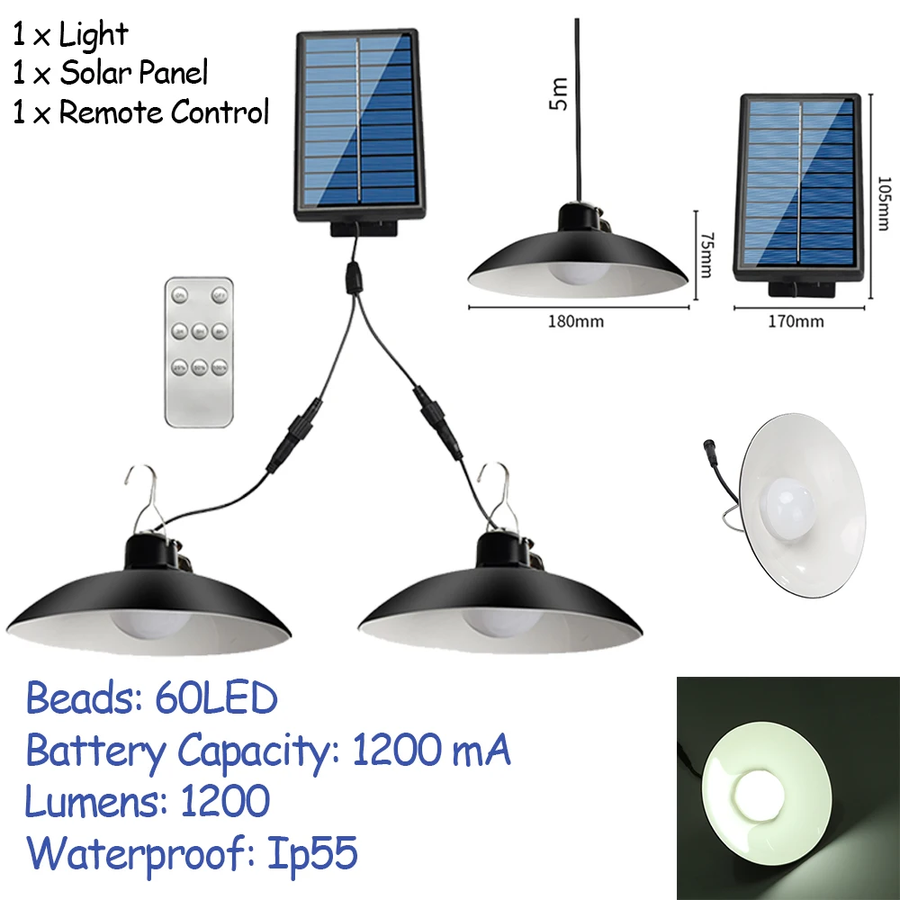 

Светодиодная лампа на солнечной батарее с пультом дистанционного управления для потолка, подвесной светильник водонепроницаемый