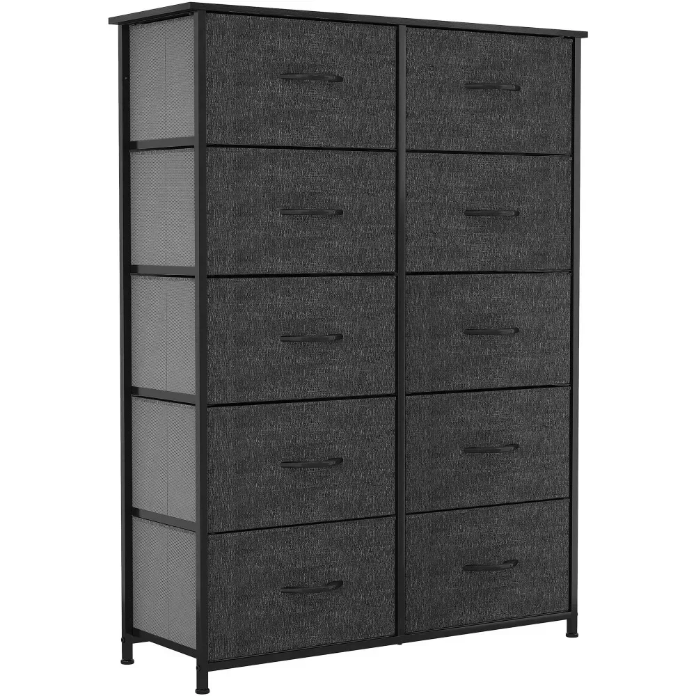 

10 Drawers Dresser Fabric Storage Tower Cabinet Bin Organizer, Black Grey Organizer Chest