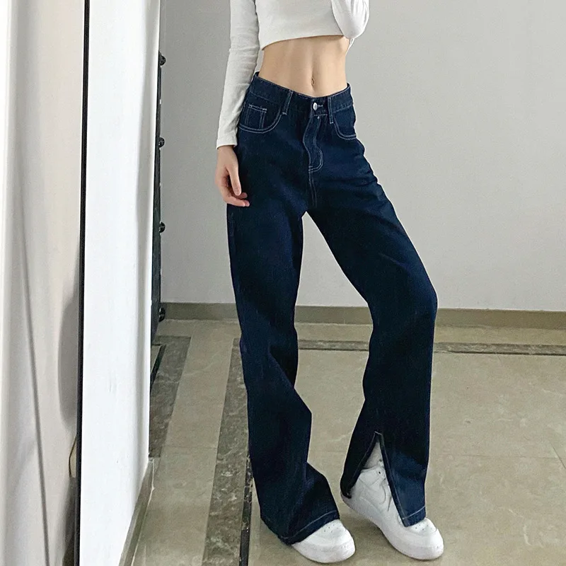 Fashion Women's Trousers Solid Color Fashion Casual High-waisted Straight Pocket Jeans Clothes for Women Fall 2021
