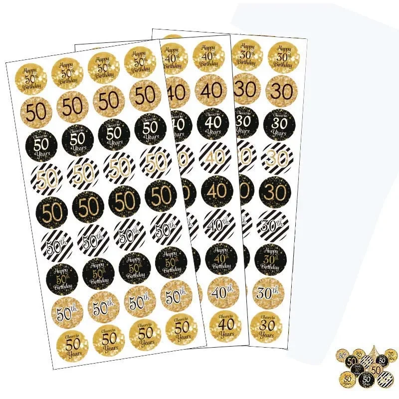 216 шт. бумажные наклейки Happy 30th 40th 50th 60th 70th 80th подарочная коробка на день рождения
