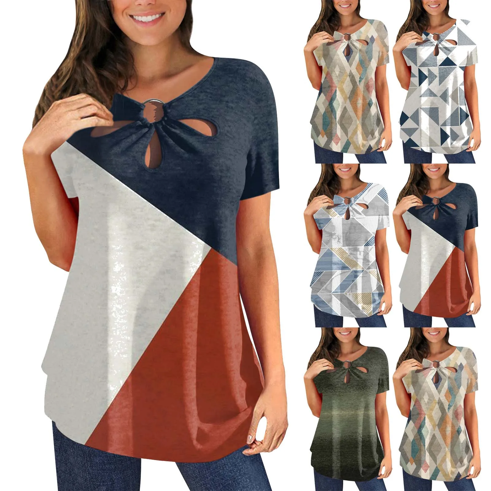 

Женская рубашка с длинным рукавом, летняя повседневная Простая цветная рубашка с круглым вырезом и коротким рукавом, базовая одежда