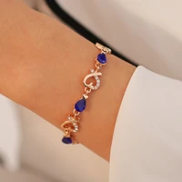 zircon bule heart bracelets for women stainless steel 4 colors crystal fashion heart chain bracelet female wedding jewelry gift