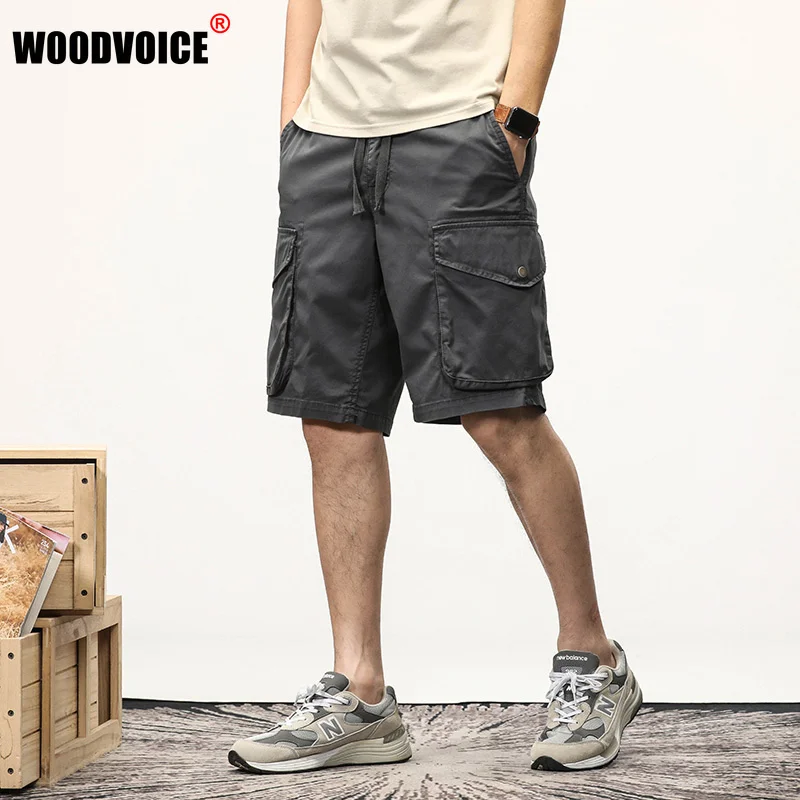 

Solid Color Summer Casual Fashion Pants Men Streetwear 2022 Brand Cotton Cargo Shorts Multi-pocket Male