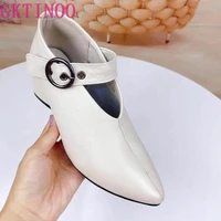 gktinoo womens high heels spring autumn new fashion soft leather pumps sandals korean style pointed toe thick heel shoes