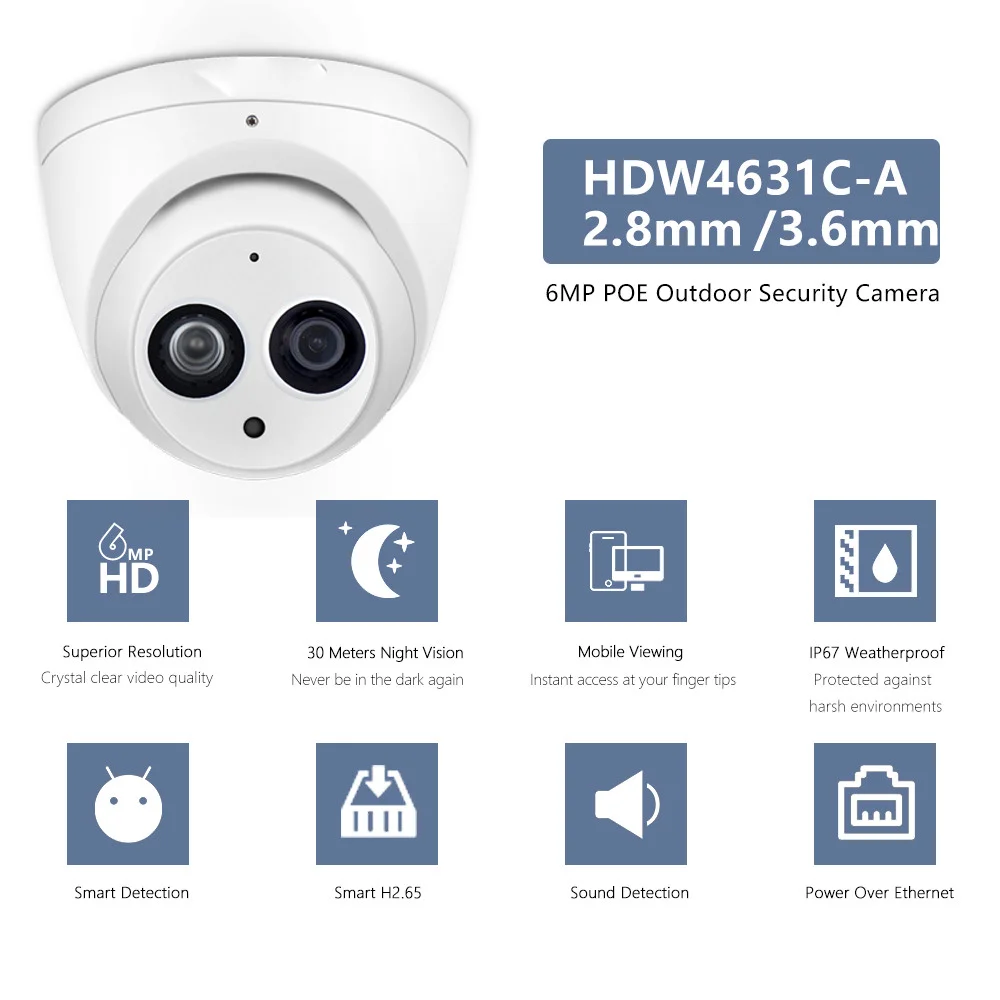 Набор Dahua 6MP CCTV Kit IP Camera IPC-HDW4631C-A 8CH 4K NVR4208-8P-4KS2 P2P APP встроенная фотокамера