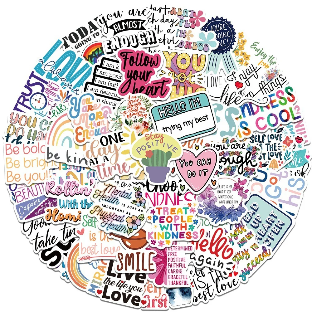

10/30/50PCS Inspirational English Cartoon Graffiti Waterproof Sticker Personalized Decoration Creative Trend SkateboardWholesale