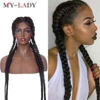 my lady synthetic 32inches braided wigs for african american brazilian female woman daily lace front wig black blonde hair