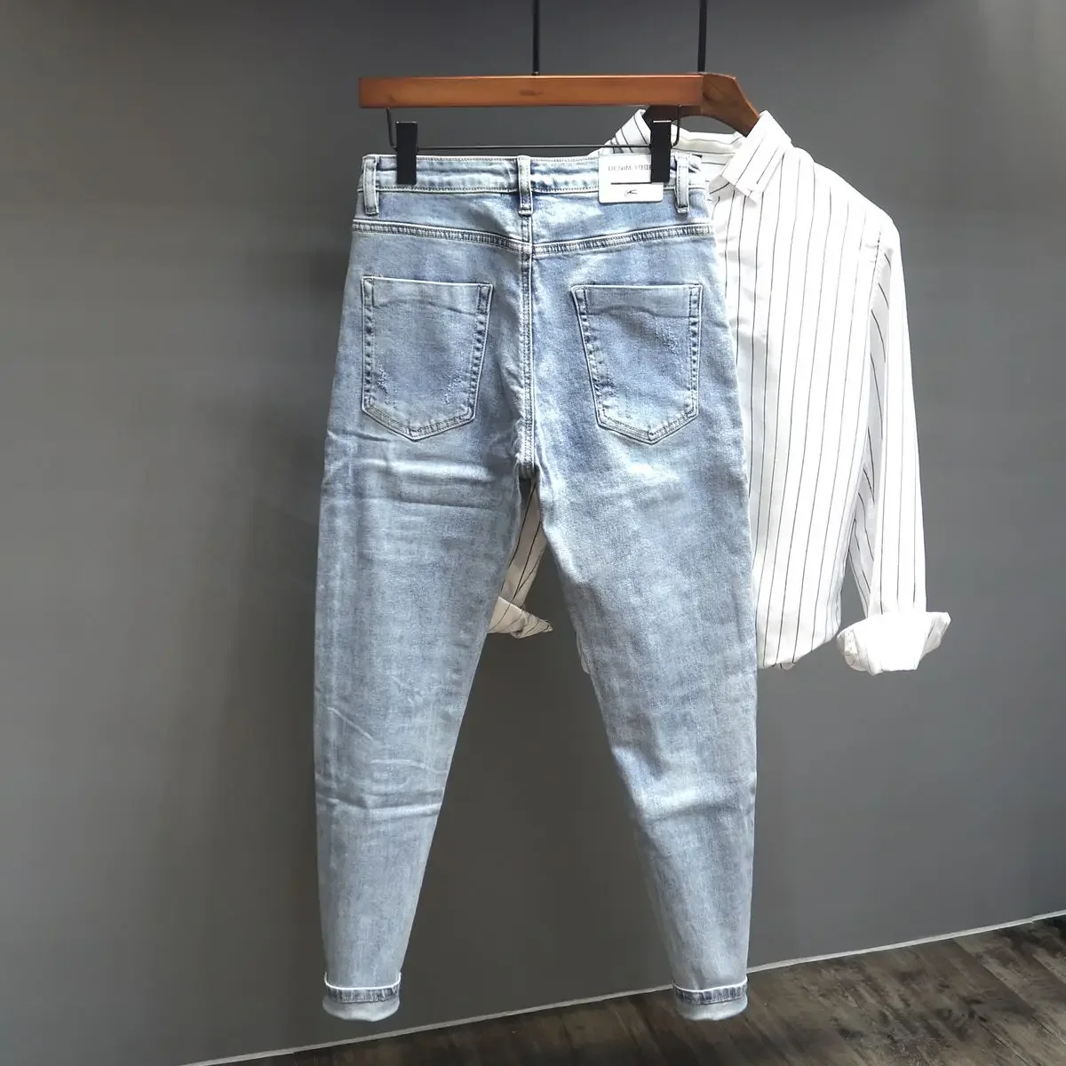 Джинсы мужские с графическим принтом укороченные ковбойские брюки карманами в