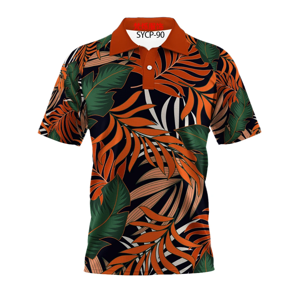 

Polyester Breathable Sport Polo Summer Men's Loose Tops 3D HD Printed Stylish Hawaii Style Men Button Polos Parent-child T-shirt