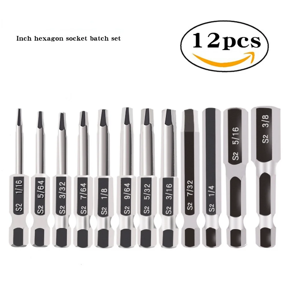 

12pcs Hexagon Socket Electric Bits S2 Alloy Steel 50mm Inch Strong Magnetic Electric Drill Bit Woodworking Wrench Set Tool