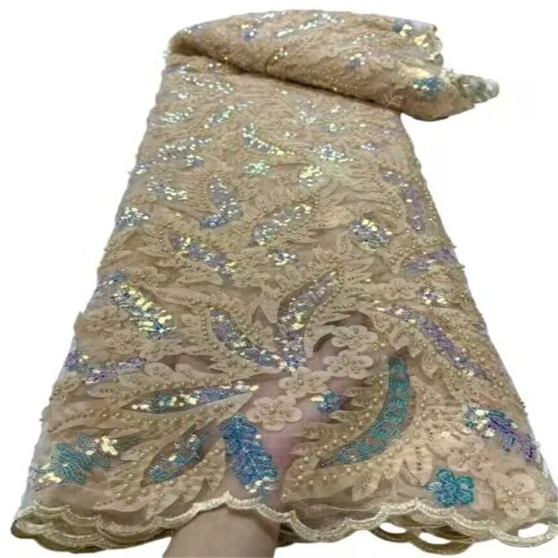 Золотые африканские бусины, тюль для жениха, кружевная ткань 2023, Высококачественная вышивка блестками, Французские тюлевые кружева для нигерийского стандартного платья