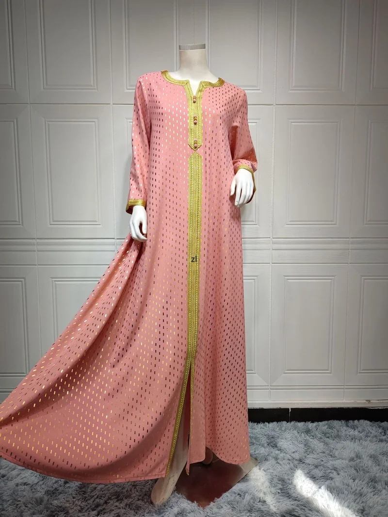 Gold Printed Kaftan Arabic Long Dress Elegant Moroccan Muslim Modest Caftan Women Islam Saudi Gulf Black Jalabiya Ramadan Abaya