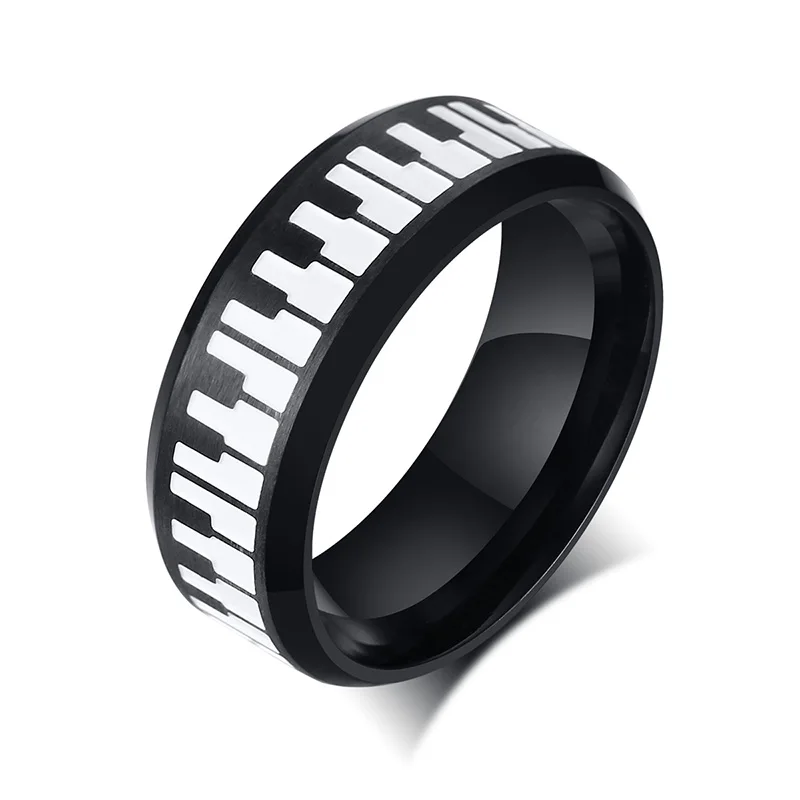 Кольцо-пианино из нержавеющей стали, 2 тона, музыкальная тема, обручальное кольцо 8 мм, обручальное кольцо, юбилей, мужские и женские кольца д...