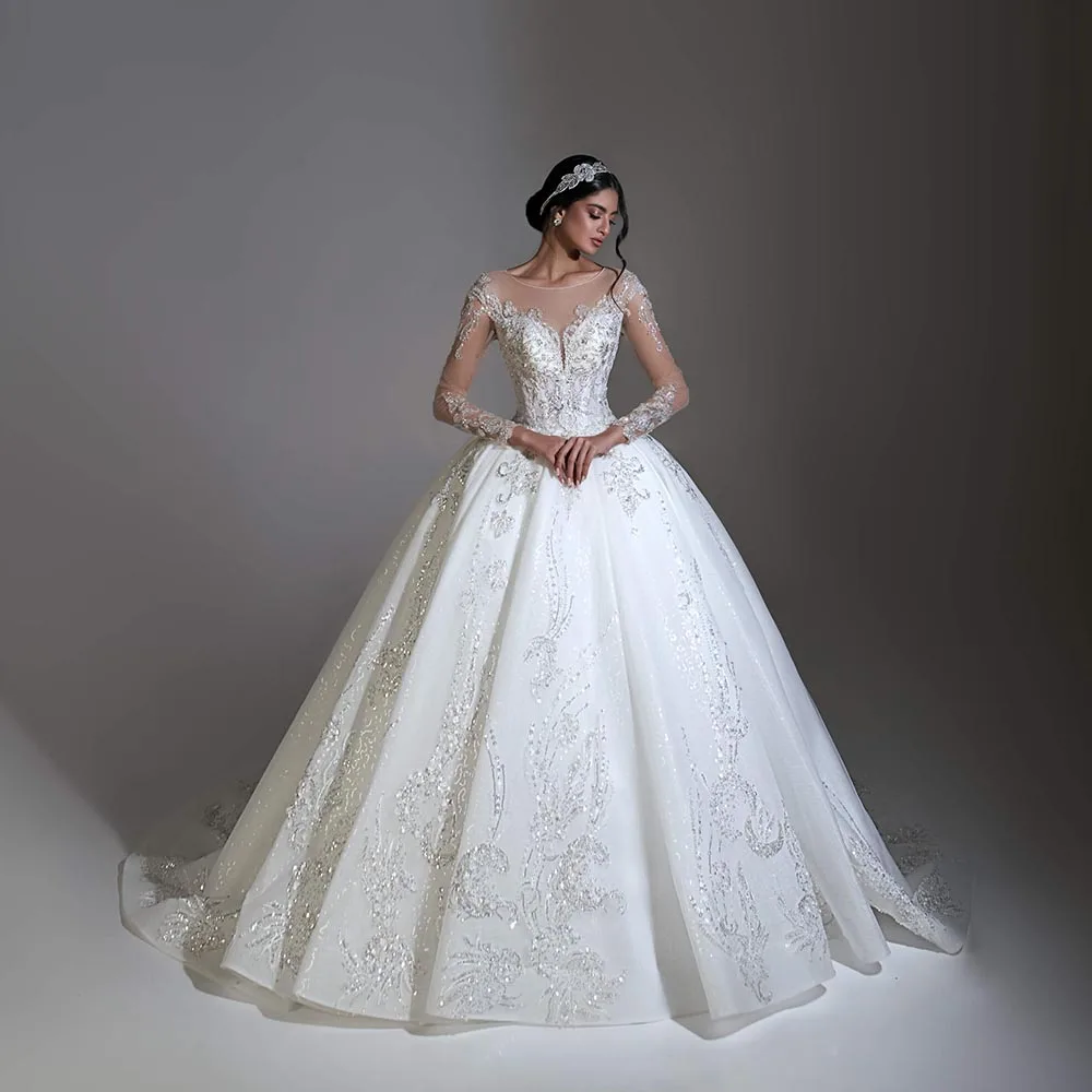 Женское свадебное платье It's yiiya белое с длинным рукавом и блестками расшитое