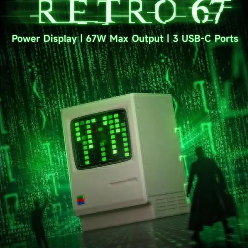 Быстрое зарядное устройство 67W Retro Gan с цифровым дисплеем и 3 портами USB-C для планшетов и смартфонов, вилка стандарта США (art.: 3920db1fa8922) - 3920db1fa8922
