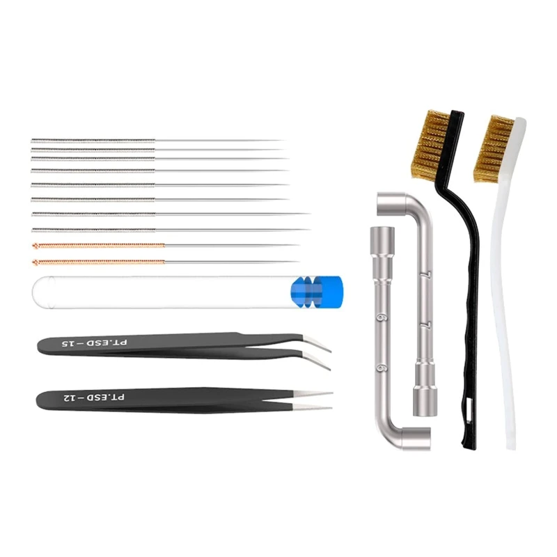 

Printer Nozzle Cleaner 17 Pieces Set Cleaning Needles Brushes Tweezers 6/7mm Punch Wrenches 3D Printing Cleaning Brush