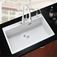 hot sale white porcelain natural stone sink granite kitchen wash basin sink with single bowl
