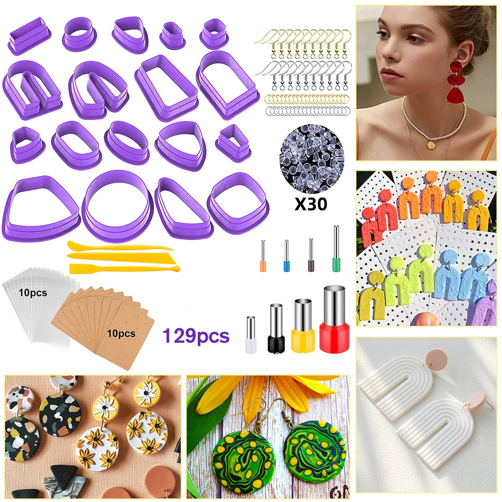 

129PCS Polymer Clay Cutter DIY Earrings Craft Cutting Mold Baking Mould Handmade Jewelry Pendant Making Cake Cookie Cutter