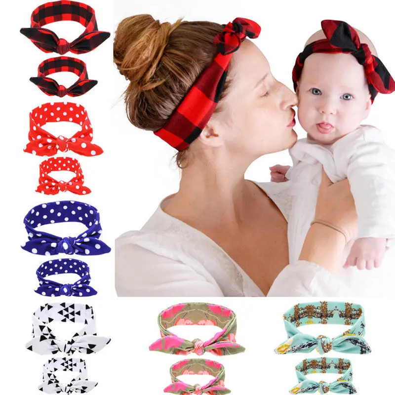 

Family Headwear Mother and Daughter Matching Headband Women Kids Baby Girl Elastic Knotted Turban Twisted Hair Band 2pcs