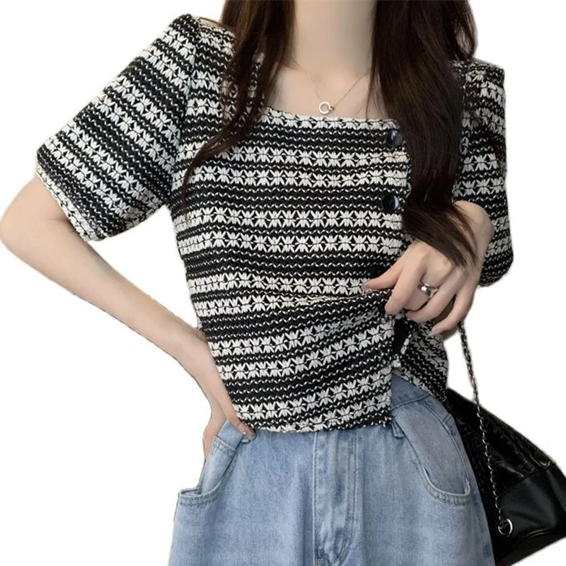 

Striped Sweet Cardigan Summer Style Top Shirts Fashion Blouses 2023 Cheap Vintage Clothes For Women Female Clothing Harajuku