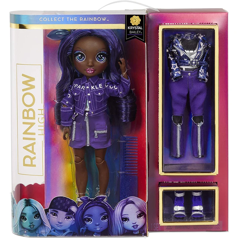 

Rainbow High Krystal Bailey–Dark Purple Fashion Doll with 2 Outfits to Mix & Match and Doll Accessories Great Gift and Toy