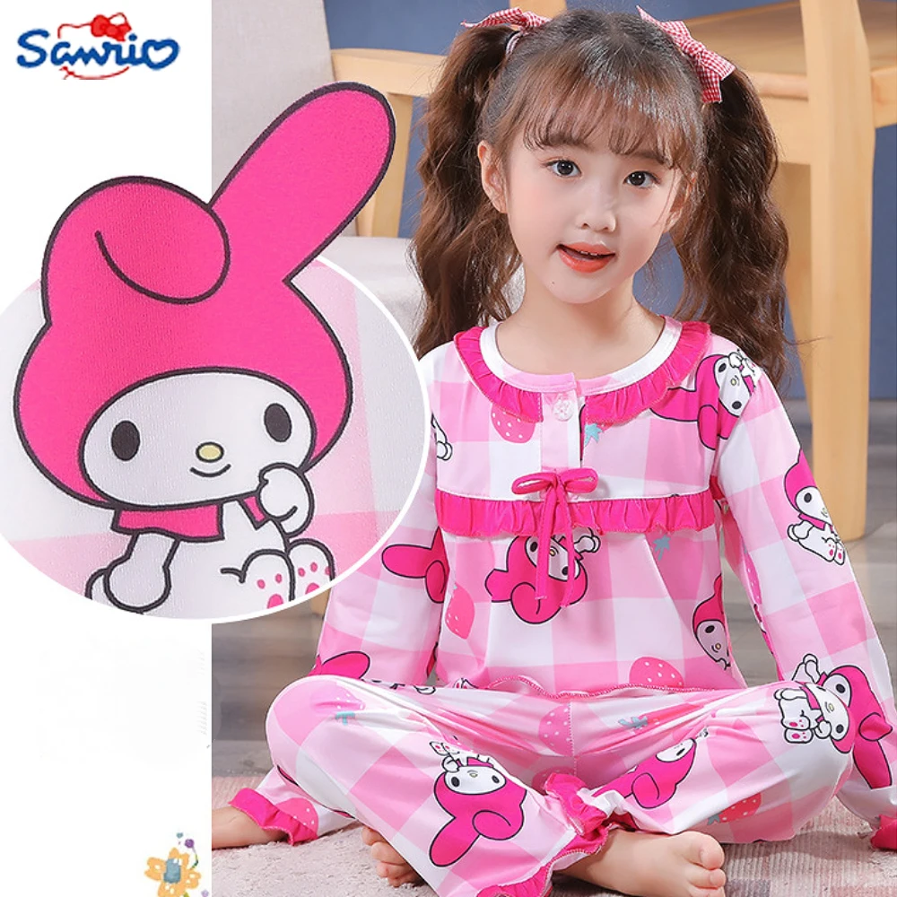 

Kawaii Sanrio Long Sleeve Pajama Suit Anime My Melody Kuromi Hello Kitty Autumn Winter Kid Sleepwear Girl Homewear Clothing Gift