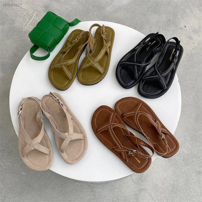 

Босоножки женские на плоской подошве, с нескользящим круглым носком, без каблука