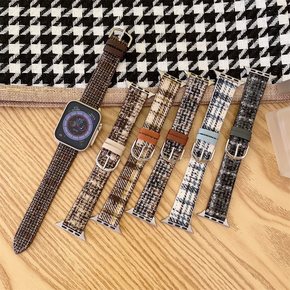 

Элегантный дамский ремешок для Apple Watch, кожаный брезентовый ремешок 41/40 мм 45/44 мм для Iwatch Ultra 8 7 6 5 4 3 2 41/45/49 мм, ремешок для наручных часов
