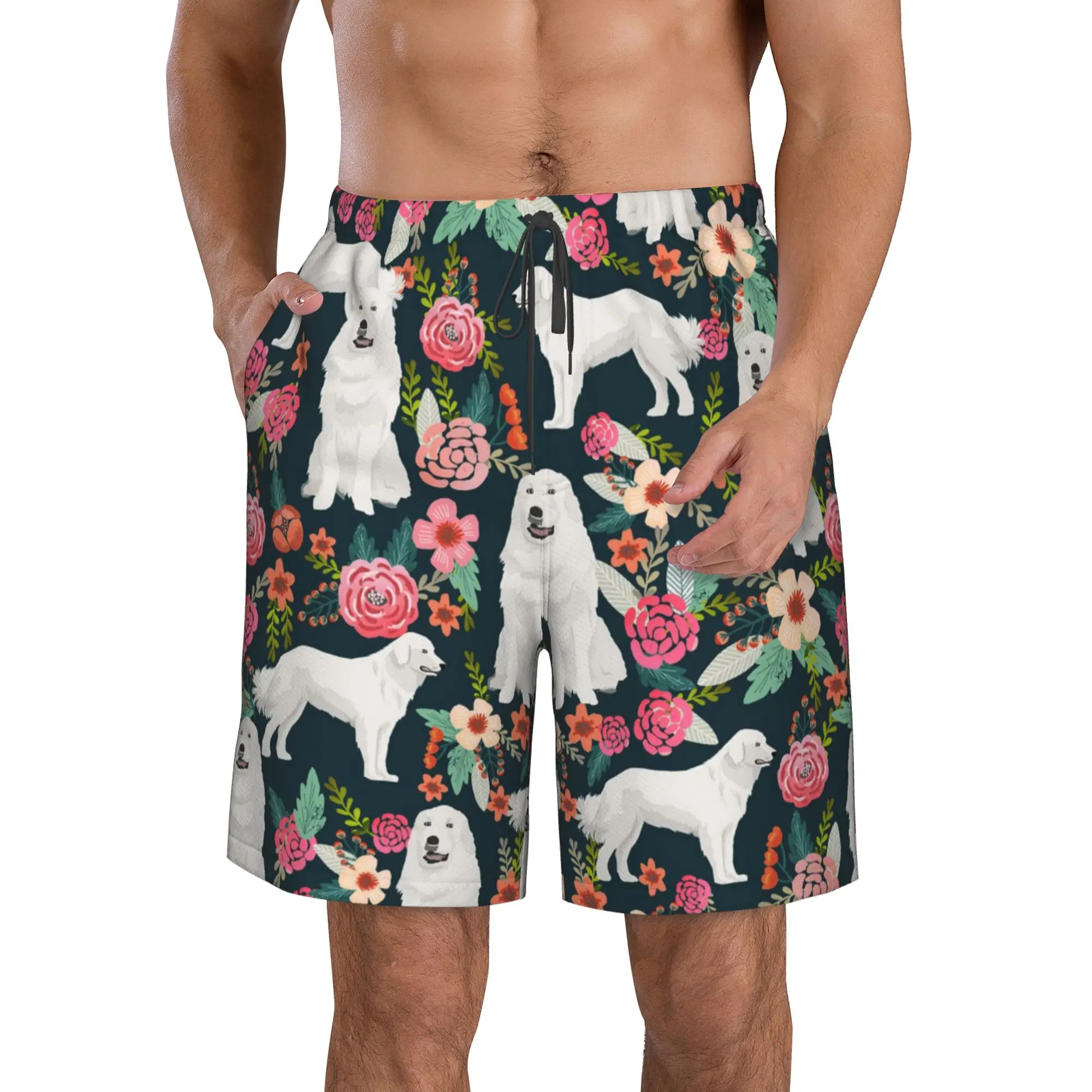 

Great Pyrenees Dog Swim Trunks Men Quick Dry Swim Shorts Stretch Water Beach Shorts with Compression Liner Zipper Pocket S