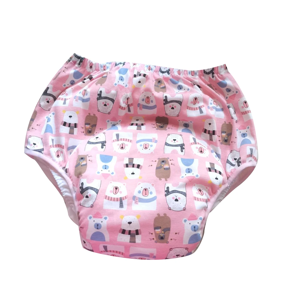 With Pink Bear Design Adult Baby Training Waterproof Reusable Adult Nappy Large Size Infant Underwear Diaper Nappies