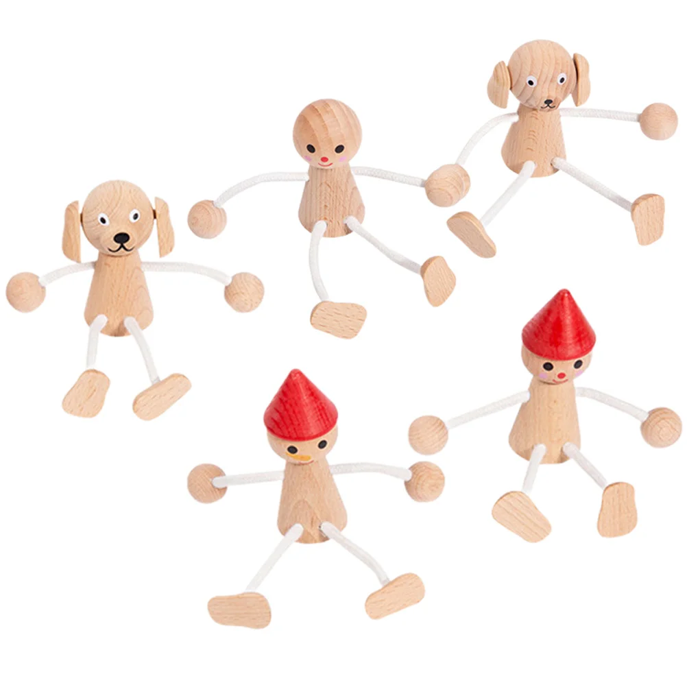 

5 Pcs Animal Puppet Ornaments Kids Painting Dolls Wooden Craft Unfinished Peg Critters Toys Decorative DIY Puzzle Crafts