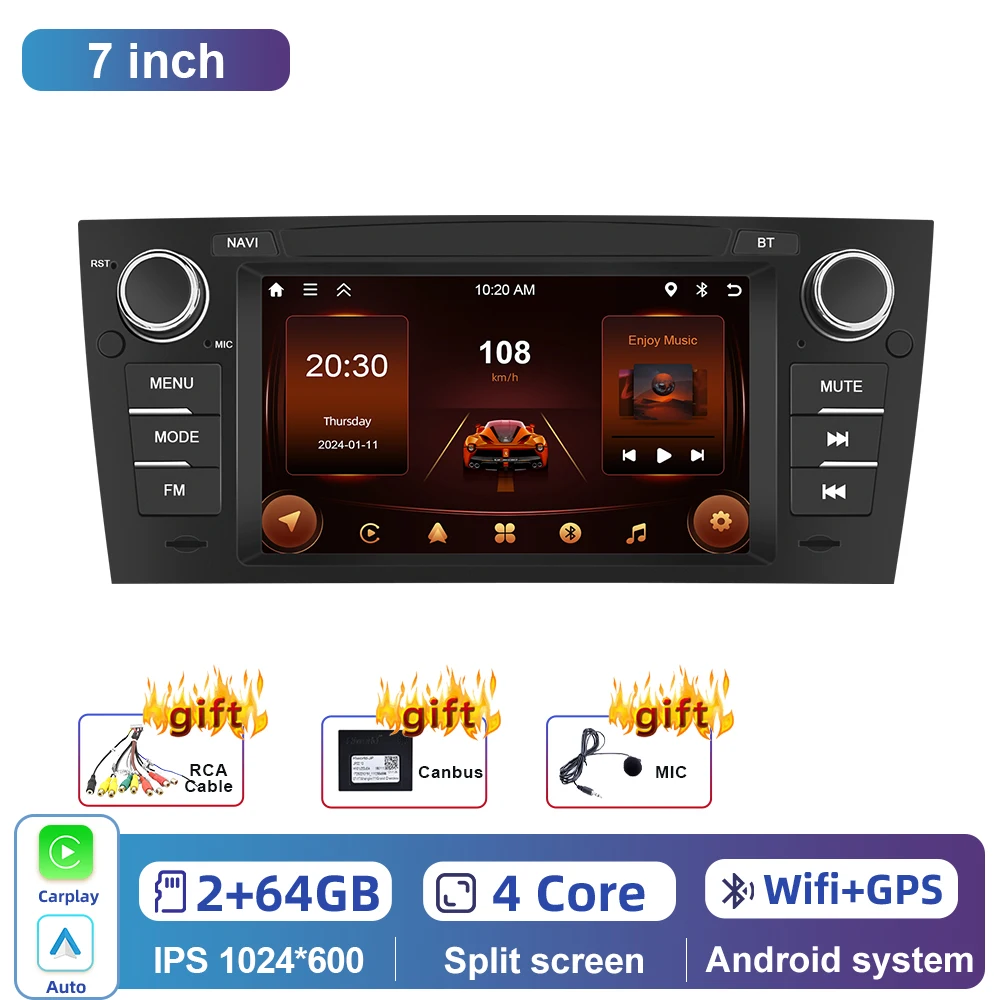 

Автомагнитола Podofo для BMW, мультимедийный плеер на Android, с 7 "экраном, GPS, Bluetooth, Bluetooth, для BMW 3 Series, E90, типоразмер 2DIN