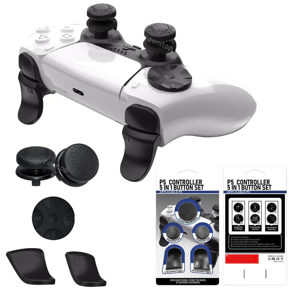 

5in1 Thumb Grips for Playstation 5 PS5 Controller Joystick L2 R2 Trigger Extender Caps Thumbsticks Cover Set Game Accessories