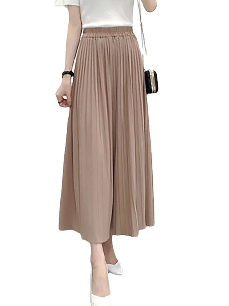 Spring and Summer 2023 Vintage Wide-leg Pleated Chiffon High-waisted Black Mid-long Vintage Large Swing Size Slit Skirt Pants