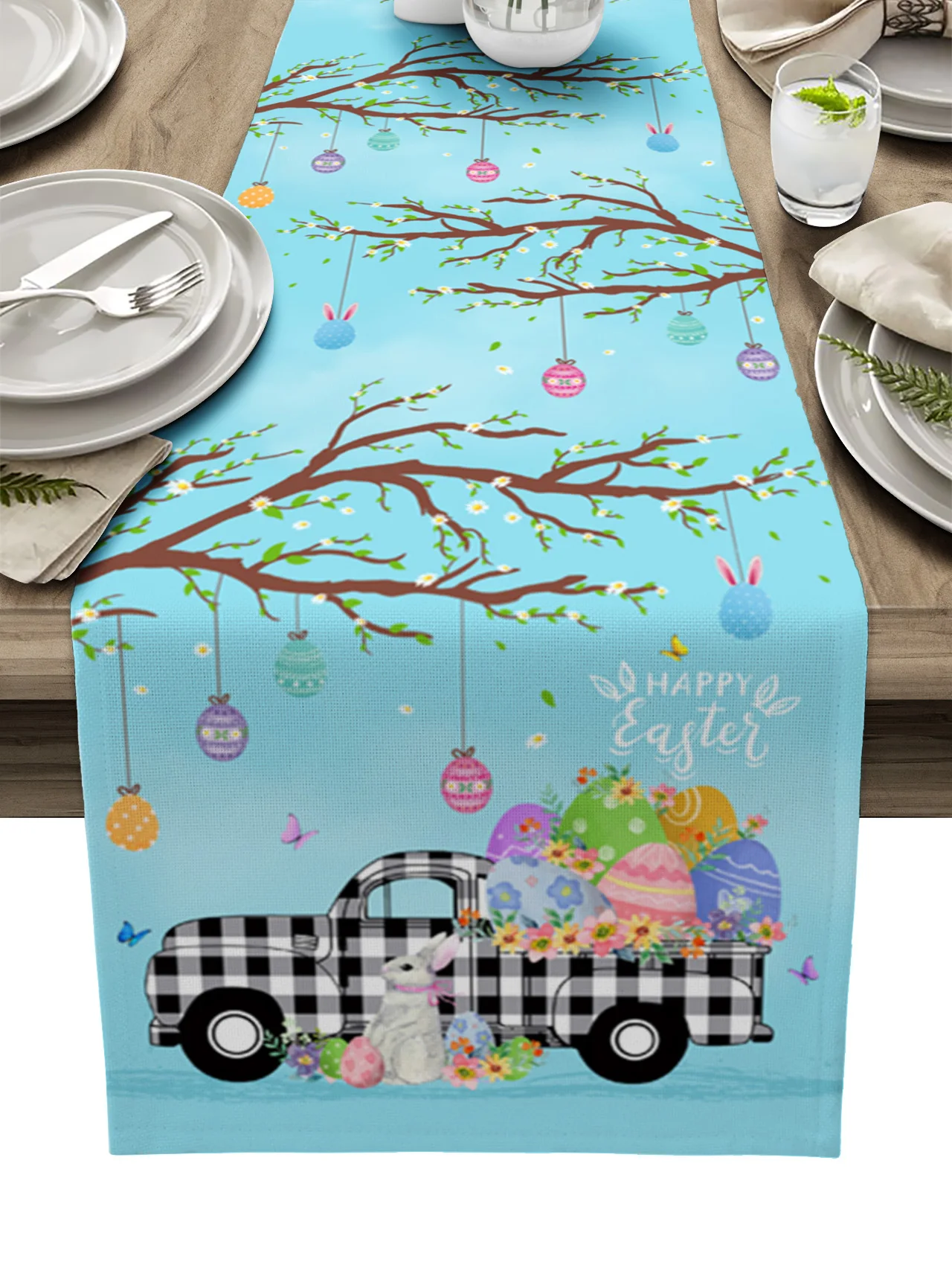 

Пасхальное яйцо, автомобильный зайчик, оформление праздника, свадьбы, пасхальное украшение для обеденного стола, скатерть из хлопка и льна