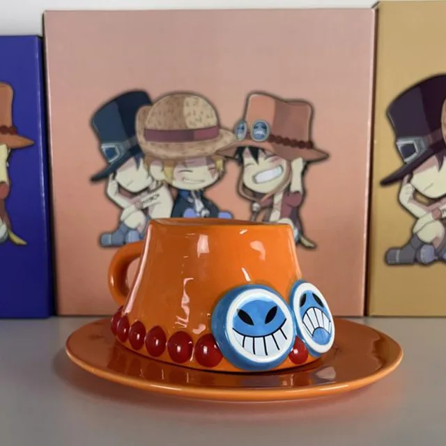 One Piece Tazza in ceramica con piatto di Luffy Ace Sabo 6