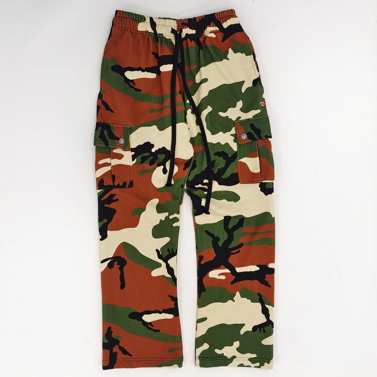 Spring Lip Print High Quality Military Silver Buckle Cargo Sweatpants Casual Camouflage Pants High Street Style