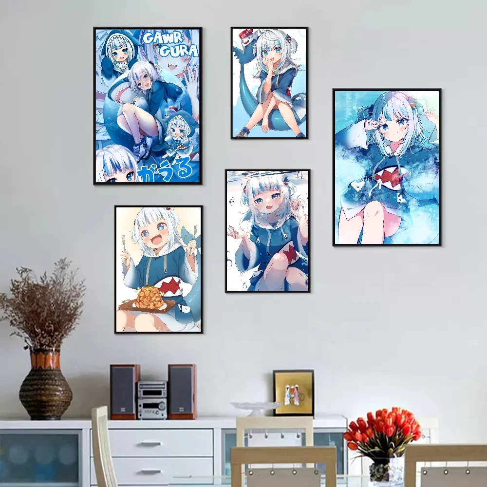Gawr Gura Kawaii классические постеры с фильмами водостойкая бумажная наклейка кофейня