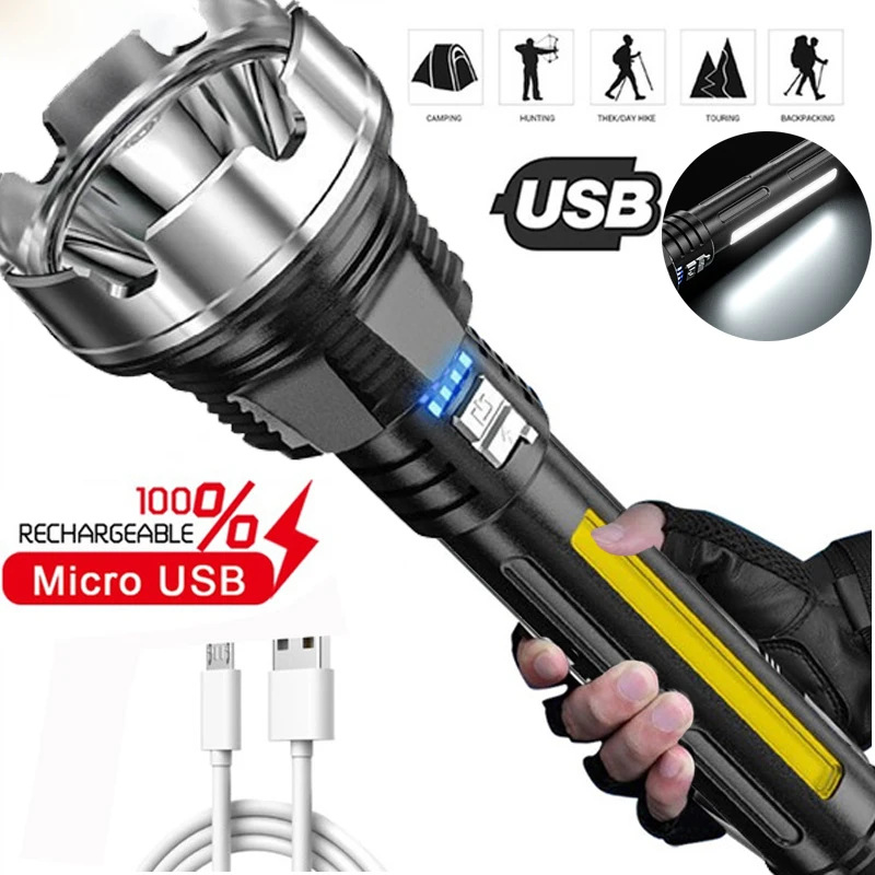 

50000 яркий супер мощный яркий светодиодный фонарик XHP90 высокомощный USB Перезаряжаемый Тактический светильник онарь 18650 светодиодный фонарь