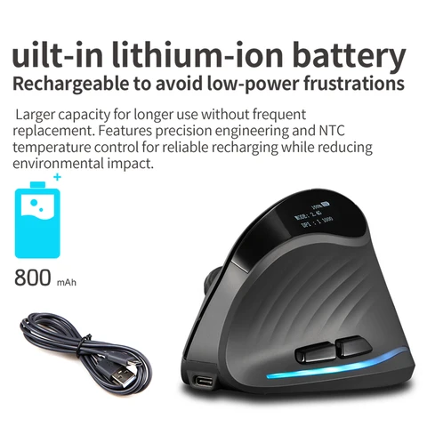 Вертикальная беспроводная мышь, эргономичная мышь с регулируемым разрешением, перезаряжаемая, трехрежимная, BT + 2,4 ГГц + проводная, 7 кнопок для ПК, ноутбука Mac