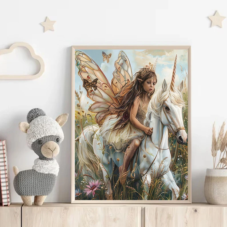 Современный стиль Fairycore для девочек розовый гриб единорог постер на холсте