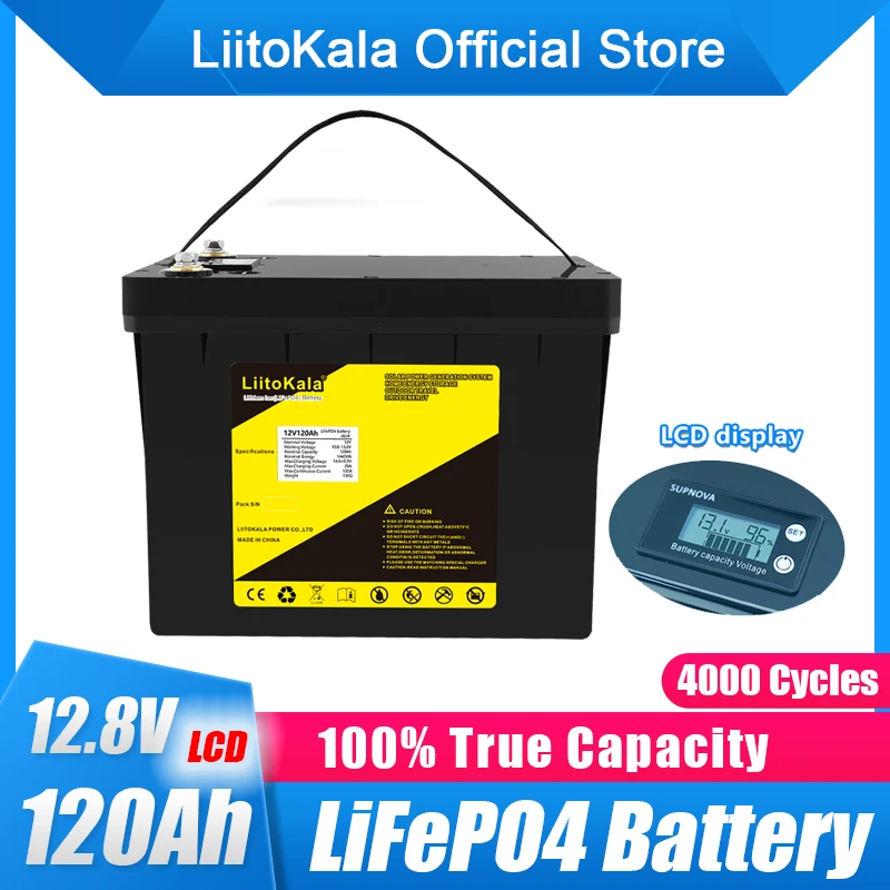 

LiitoKala 12v 120ah Capacity lifepo4 12.8V battery solar battery pack RV Rechargeable Lithium Iron with bms for Outdoor camping