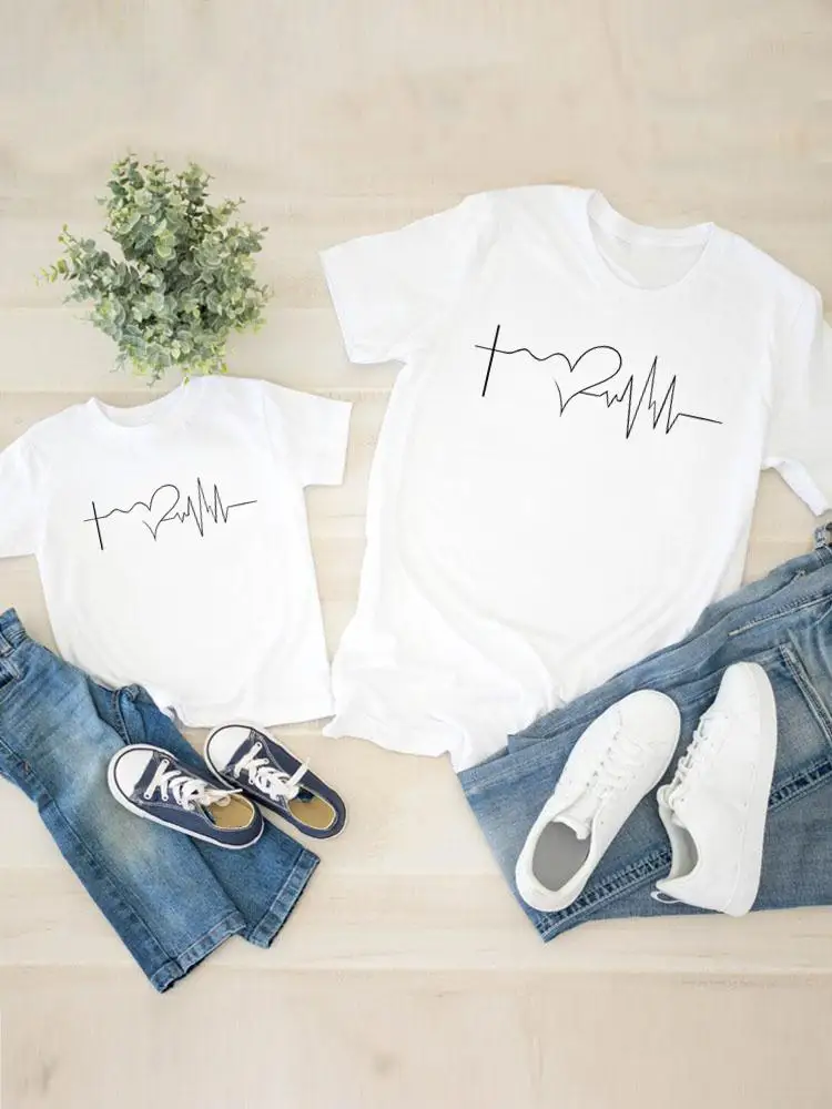 

Women Kid Child Summer Love Fashion Cute Mom Mama Girl Mother T Tee T-shirt Clothes O-neck Clothing Family Matching Outfits