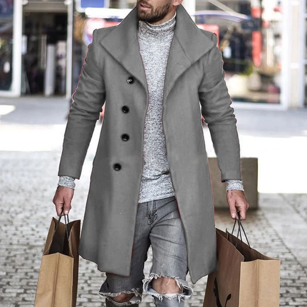 

Men\\\\\\'s Wool Great Coat Casual Solid Color Overcoat Jacket Middle Length Lapel Neckline Stylish and Comfortable