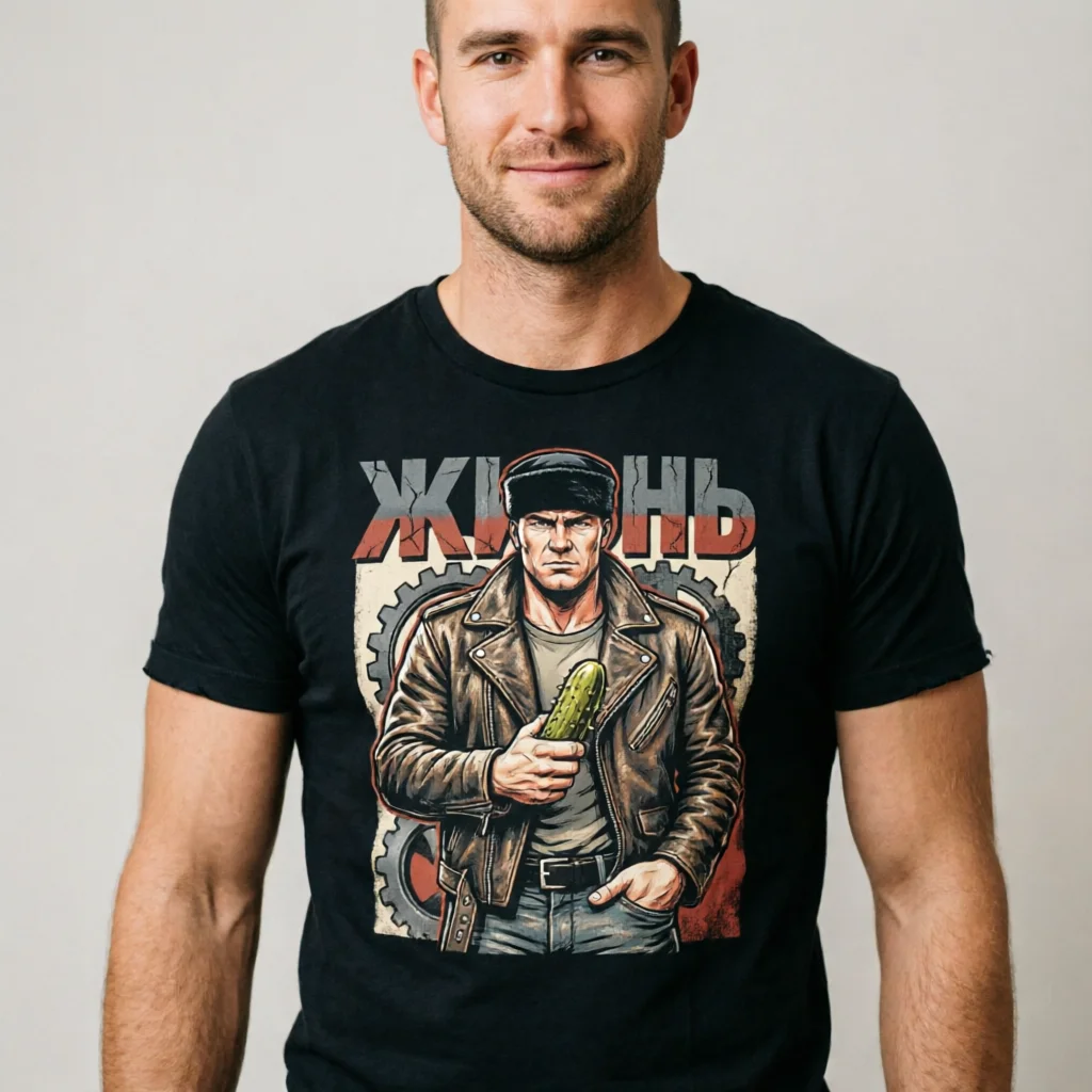 Фото Футболка Gopnik Life Vintage Streetwear для мужчин – ретро-футболка с русским уличным принтом в стиле кэжуал. №1