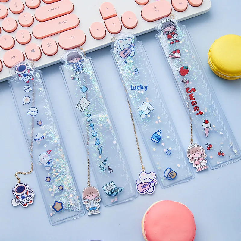 

Cute Quicksand Ruler Cartoon a Scale Student Stationery with Pendant Bookmark Painting Ruler 15cm