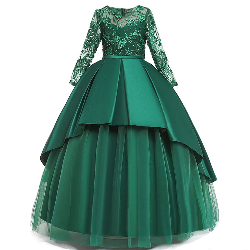 Christmas 4-14 Year Teens Party Girl Dress Children Wedding Flower Kids Clothes Princess Evening Pageant Long Vestidos 13 14 Y