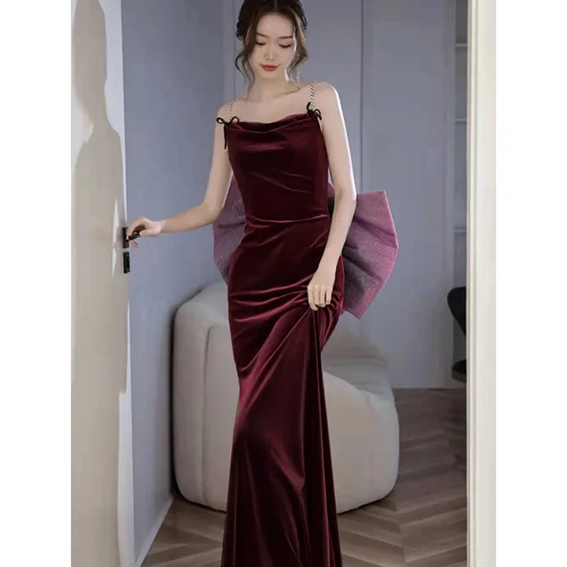 Женское бархатное вечернее платье Бордовое со шлейфом элегантное принцессы в