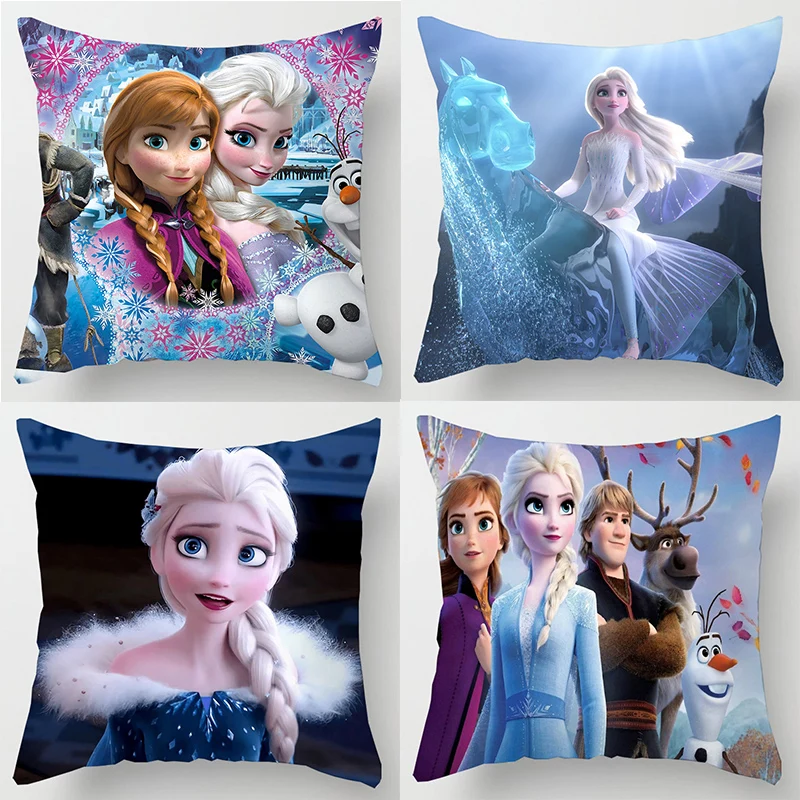 Elsa Anna Princess Short Plush Home Decorative Sofa Pillow Case 45x45cm